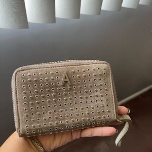 Studded Taupe Wallet with Initial Accent
